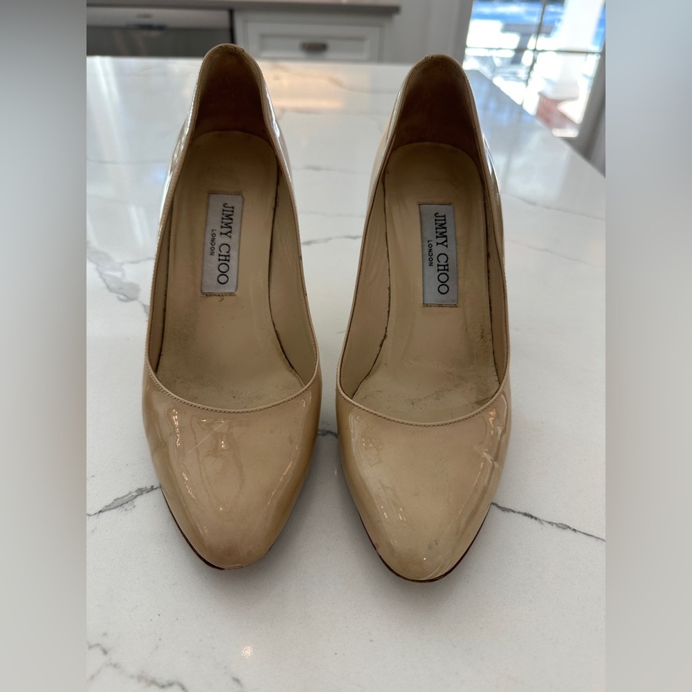 Jimmy Choo heels patent nude
